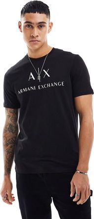 A|X Armani Exchange T-shirt slim fit nera con logo sul petto-Nero