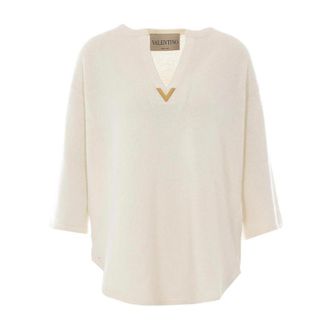 Valentino Garavani V-Logo Knit Top - Dames - Blouses & Shirts - Wit - Maat: L Wol