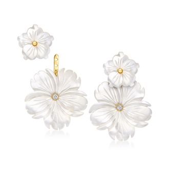 Ross-Simons Mother-Of-Pearl and. White Topaz Flower Removable Drop Earrings With 18kt Gold Over Sterling