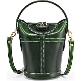 OLD TREND Begonia Genuine Leather Vintage Bucket Crossbody in Green at Nordstrom