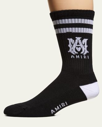 Amiri Mens Ribbed MA-Logo Crew Socks