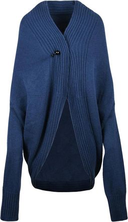 Alberta Ferretti Unstructured Blue Cardigan with Brooch Closure and Textured Accents