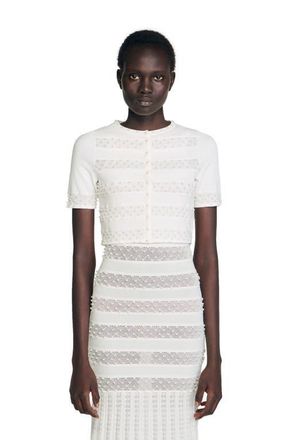 Sandro Fine knit cropped beaded cardigan in Ecru at Nordstrom, Size X-Small