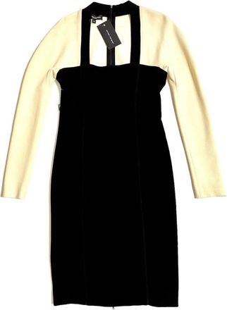 Narciso Rodriguez Pencil Bodycon Wool Silk Midi Dress In Black/ivory