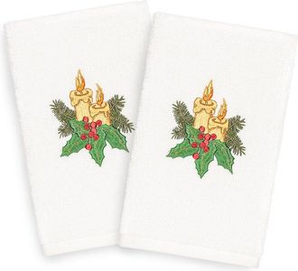 Linum Home Textiles Set of 2 Christmas Candles Hand Towels