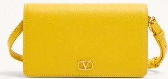 Valentino Garavani Vlogo Signature Mini Shoulder Bag In Grainy Calfskin Woman YELLOW UNI