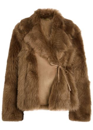 Nour Hammour Verena Shearling Wrap Jacket - Brown Mink - XS (UK6 / XS)