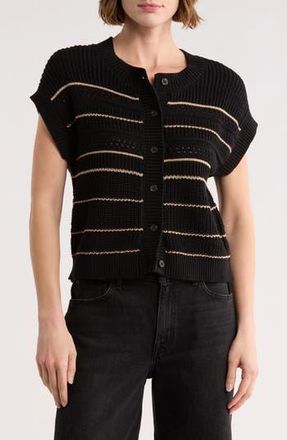 Blu Pepper Stripe Knit Button Front Top in Black at Nordstrom Rack, Size Medium