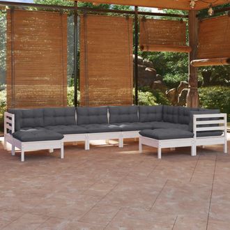 vidaXL Muebles De Jard&iacute;n 9 Pzas Y Cojines Blanco Madera Maciza De Pino Vidaxl