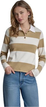 DKNY Lange Mouw Streep Polo - Dames - Polos - Beige - S - Katoen - Tops