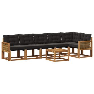 vidaXL Conjunto De Sof&aacute;s De Exterior Con Coj&iacute;n 7 Pcs Natural Y Negro Vidaxl