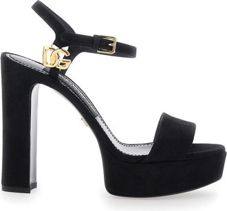 Dolce & Gabbana Black Logo Ankle-strap Heels