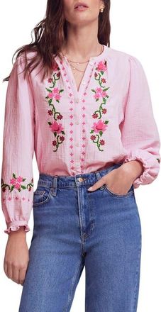 Boden Camille Double Cloth Button-Up Shirt in Pink Embroidery at Nordstrom, Size 2