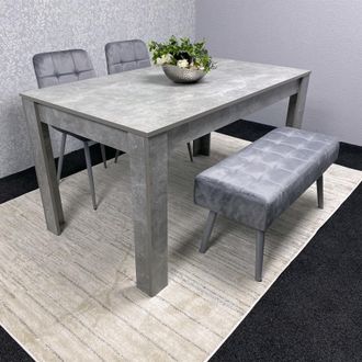 Kosy Koala Grey Wooden Dining Table Set with 2 Chairs & 1 Bench, Room Furniture | Size: 140 cm x 80 cm