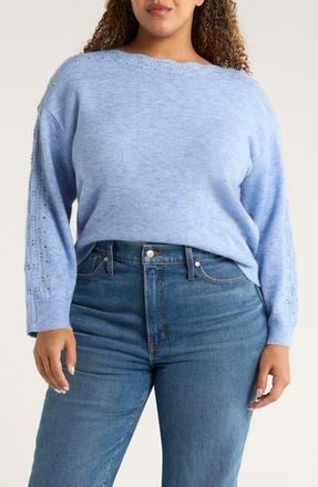 Wit & Wisdom Open Stitch Boat Neck Sweater in Heather Airy Blue at Nordstrom Rack, Size 1X