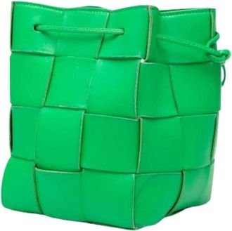 Bottega Veneta Pre-owned Woven Nappa Leather Bucket Bag - Dames - Pre-owned - Groen - Maat: ONE Size Leer