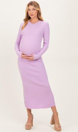 Pinkblush Ribbed Knit Fitted Midi Sweater Dress in Lavender at Nordstrom, Size Medium