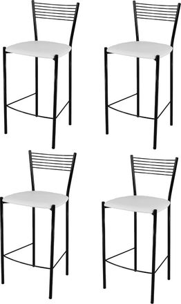 Tommychairs Tommychairs 4 Taburetes Elegance En Acero Negro Asiento Polipiel Blanco