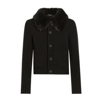 Dolce & Gabbana Shearling Collar Jacket - male - Dolce & Gabbana - Cardigans - Black - XL - Knitwear