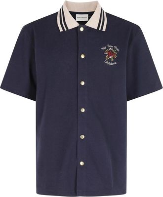 Dr&ocirc;le de Monsieur Short Sleeve Shirts, male, Blue, Size: XL Pique Slogan Rose Shirt