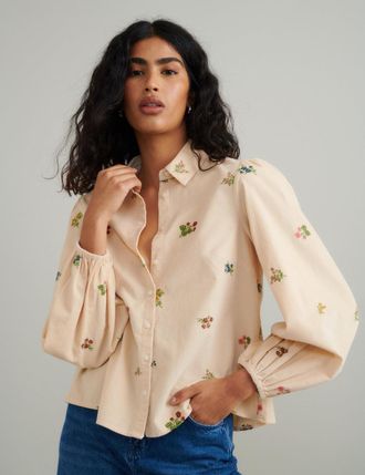 Nobody's Child Peach Floral Embroidered Shirt