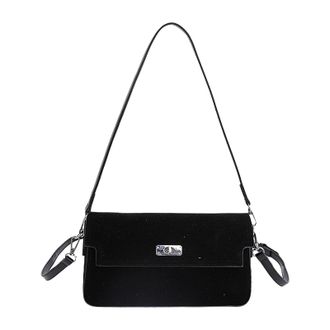 Generic Faux Suede Shoulder Bag Large Underarm Bag Bag for Women Travel (Black)