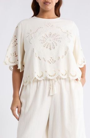 Treasure & Bond Cutout Linen Blend Top in Ivory Egret at Nordstrom, Size 1X