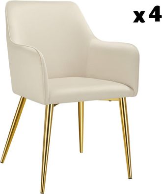 TecTake 4 Sillas de comedor, aspecto aterciopelado, reposabrazos, beige