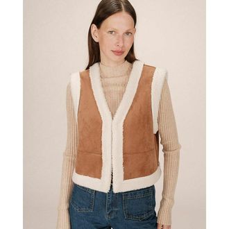 Grace & Mila Mouwloos vest van su&egrave;de en sherpa SOHEN