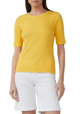 s.Oliver T-Shirt S.OLIVER, Damen, Gr. 44, gelb, Jersey, Obermaterial: 95% Baumwolle, 5% Elasthan, unifarben, slim fit h&uuml;ftbedeckend, Rundhals, Shirts T-Shirt, 