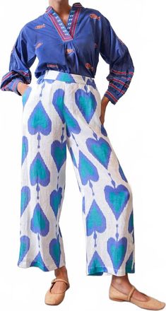 Nimo With Love Fennel Ikat Pants In Petrol