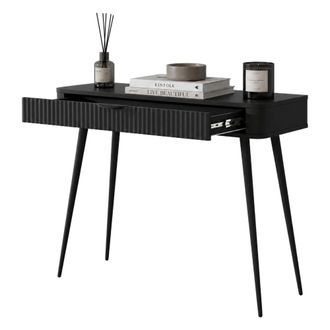 Dmora Toiletta Katerara, Mueble De Maquillaje Un Caj&oacute;n, Estructura En Metal, Superficie En Madera Nobilitada, 100x38x78h Cm Negro