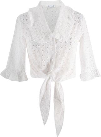 Claudie Pierlot White Bajou Embroidered Tie Front Blouse Size XS