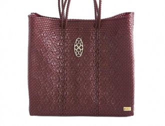 Lola's Bag Womens Medium Woven Shoulder Strap Tote Bag In Burgundy