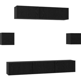 vidaXL Vidaxl - Conjunto De Mueble De Tv 7 Pcs Roble Negro 80 X 30 X 30 Cm