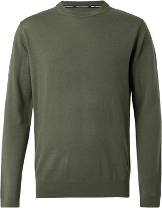 Karl Lagerfeld Geborduurd wollen trui - Heren - Ronde hals truien - Groen - XL - Wol - Truien & Vesten