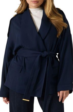 Marciano Abby Belted Wool Wrap Jacket in Medium Blue at Nordstrom, Size 10 Us