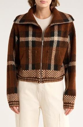 Vigoss Plaid Sweater Bomber Jacket in Brown Plaid at Nordstrom Rack, Size X-Large