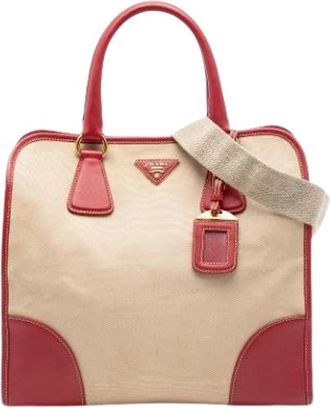 Prada Pre-owned Canvas Satchel - Dames - Vintage Handtas - Beige - ONE Size - Vintage