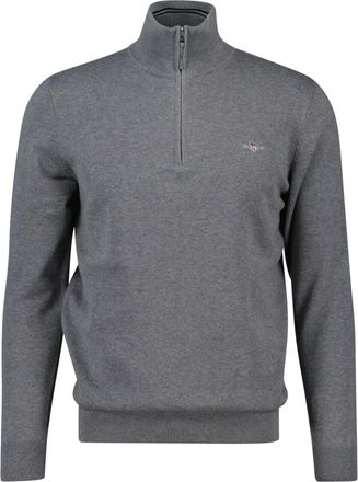 GANT Mens Classic Cotton Half Zip Knitted Jumper - Grey - Size 2XL