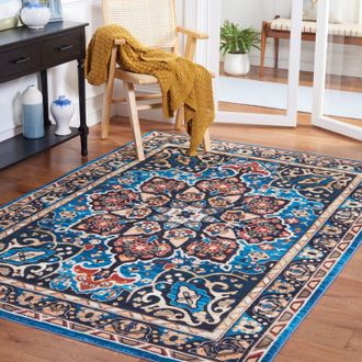 Safavieh Riviera Non-Slip Machine Washable Area rug, Blue / Black Traditional Style Easy Care