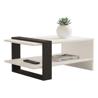Dmora Mesa De Centro Cigliano, Un Compartimento, Forma Rectangular, Estructura Negra, 80x55x35h Cm Blanco