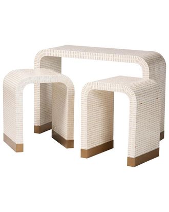 Baxton Studio Carlyn Coastal Mother Of Pearl Capiz Shell 3-Piece Accent Table Set