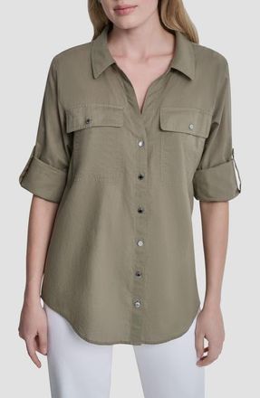 DKNY Short Sleeve Roll Tab Shirt in Light Fatigue at Nordstrom, Size X-Small