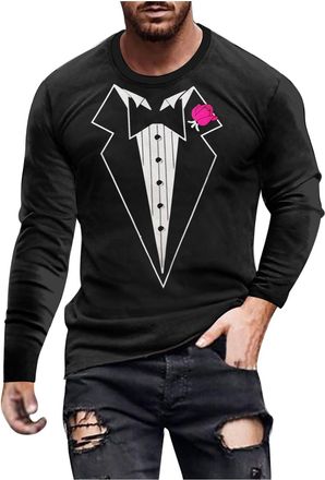 Generic Long Sleeve T Shirt Mens Trendy Tuxedo Print Crew Neck T-Shirt Soft Cotton Blend Moisture Wicking T Shirts Comfort Casual Base Layer Tops Relaxed Fit 