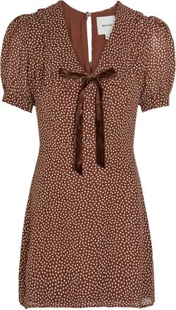 Reformation Kaylia Polka-dot Appliqu&eacute;d Chiffon Mini Dress - Brown - 12 (UK16 / XL)