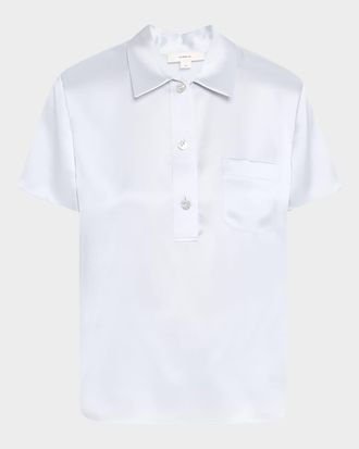 Vince Silk Charmeuse Short-Sleeve Polo Shirt