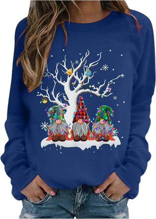 Generic Christmas Jumpers For Women Novelty Christmas Tree Gonk Elf Gnome Doll Print Xmas Sweatshirts Casual Loose Round Neck Fit Tunic Pullover Fleece Sweate