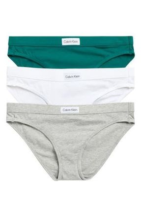 Calvin Klein Assorted 3-Pack Bikinis in Green/white/grey at Nordstrom Rack, Size Large