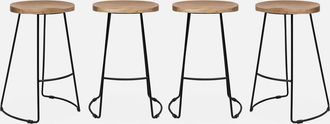 Sweeek Taburete De Bar De Madera De Mango Y Acero, 65cm, Set De 4